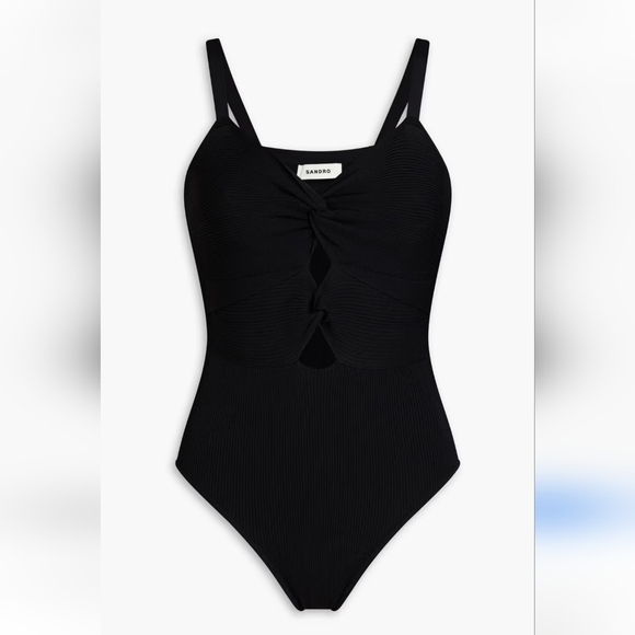 Sandro Cut-Out Ribbed Knit Black  bodysuit Size 2 - Picture 1 of 11